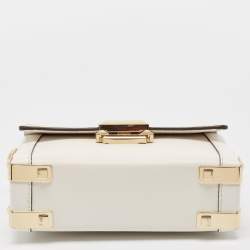 Pre Owned Michael Kors White Leather Small Jayne Trunk Top Handle Bag 