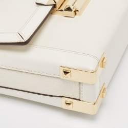 Pre Owned Michael Kors White Leather Small Jayne Trunk Top Handle Bag 