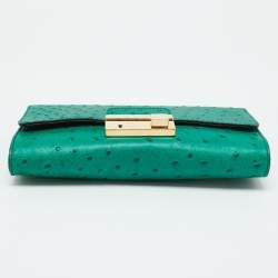 Pre Owned Michael Kors Green Ostrich Embossed Leather Gia Convertible Clutch