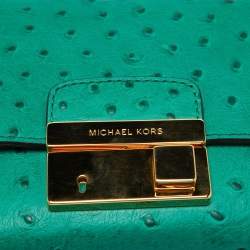 Pre Owned Michael Kors Green Ostrich Embossed Leather Gia Convertible Clutch