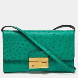 Pre Owned Michael Kors Green Ostrich Embossed Leather Gia Convertible Clutch
