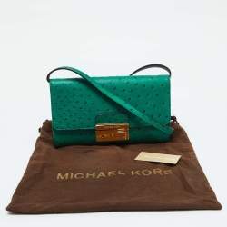 Pre Owned Michael Kors Green Ostrich Embossed Leather Gia Convertible Clutch