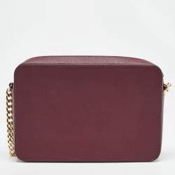 Pre Owned Michael Kors Burgundy Leather Jet Set Crossbody Bag