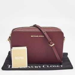 Pre Owned Michael Kors Burgundy Leather Jet Set Crossbody Bag