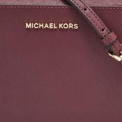 Pre Owned Michael Kors Burgundy Leather Jet Set Crossbody Bag