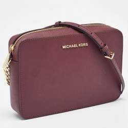 Pre Owned Michael Kors Burgundy Leather Jet Set Crossbody Bag