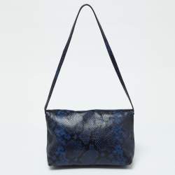 Pre Owned MICHAEL Michael Kors Blue Python Embossed Leather Foldover Shoulder Bag