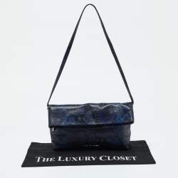 Pre Owned MICHAEL Michael Kors Blue Python Embossed Leather Foldover Shoulder Bag