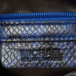Pre Owned MICHAEL Michael Kors Blue Python Embossed Leather Foldover Shoulder Bag
