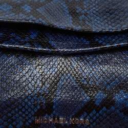 Pre Owned MICHAEL Michael Kors Blue Python Embossed Leather Foldover Shoulder Bag