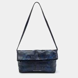 Pre Owned MICHAEL Michael Kors Blue Python Embossed Leather Foldover Shoulder Bag