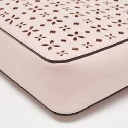 Pre Owned Michael Kors Light Pink Leather Lasercut East West Crossbody Bag