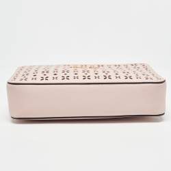 Pre Owned Michael Kors Light Pink Leather Lasercut East West Crossbody Bag