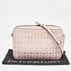 Pre Owned Michael Kors Light Pink Leather Lasercut East West Crossbody Bag