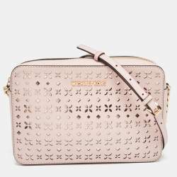 Pre Owned Michael Kors Light Pink Leather Lasercut East West Crossbody Bag