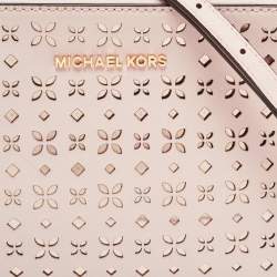 Pre Owned Michael Kors Light Pink Leather Lasercut East West Crossbody Bag