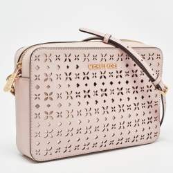 Pre Owned Michael Kors Light Pink Leather Lasercut East West Crossbody Bag