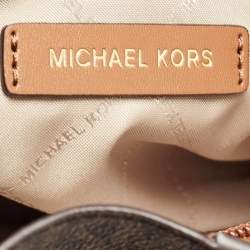 Pre Owned Michael Kors Brown Signature Coated Canvas and Leather Large Emilia Tote