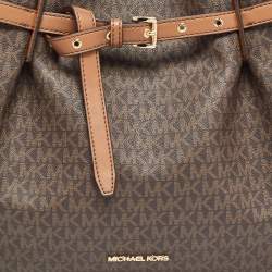 Pre Owned Michael Kors Brown Signature Coated Canvas and Leather Large Emilia Tote