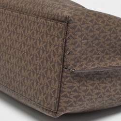 Pre Owned Michael Kors Brown Signature Coated Canvas and Leather Large Emilia Tote