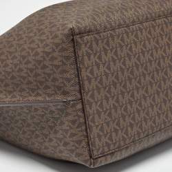 Pre Owned Michael Kors Brown Signature Coated Canvas and Leather Large Emilia Tote