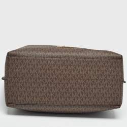 Pre Owned Michael Kors Brown Signature Coated Canvas and Leather Large Emilia Tote