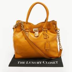 Pre Owned MICHAEL Michael Kors Mustard Leather Large Hamilton North South Tote