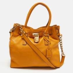 Pre Owned MICHAEL Michael Kors Mustard Leather Large Hamilton North South Tote