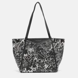مملوكة مسبقًا Michael Kors Black/White Leather Large Graffiti Whitney Tote