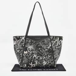 مملوكة مسبقًا Michael Kors Black/White Leather Large Graffiti Whitney Tote