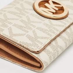 Michael Kors White/Brown Signature Coated Canvas and Leather Fulton Continental Wallet