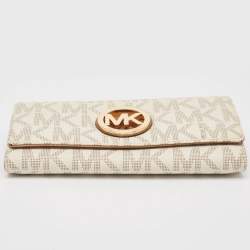 Michael Kors White/Brown Signature Coated Canvas and Leather Fulton Continental Wallet