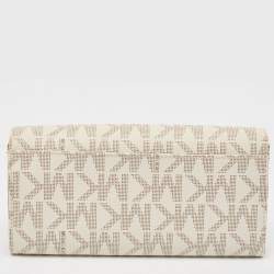 Michael Kors White/Brown Signature Coated Canvas and Leather Fulton Continental Wallet