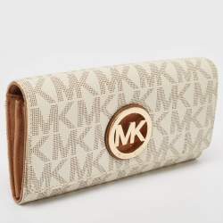 Michael Kors White/Brown Signature Coated Canvas and Leather Fulton Continental Wallet