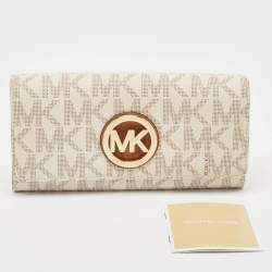 Michael Kors White/Brown Signature Coated Canvas and Leather Fulton Continental Wallet