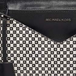 Michael Kors Black/White Checkboard Logo Leather Large Whitney Tote