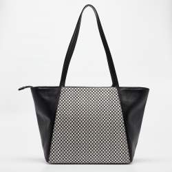 Michael Kors Black/White Checkboard Logo Leather Large Whitney Tote