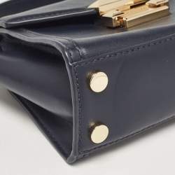 Pre Owned Michael Kors Navy Blue Leather Mini Whitney Top Handle Bag