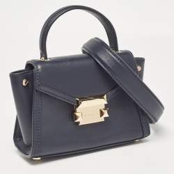 Pre Owned Michael Kors Navy Blue Leather Mini Whitney Top Handle Bag