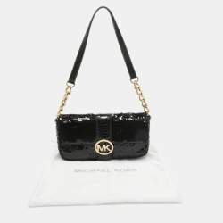 Michael Kors Black Python Embossed and Sequins Logo Flap Shoulder Bag