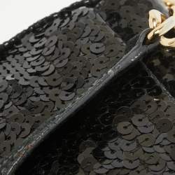 Michael Kors Black Python Embossed and Sequins Logo Flap Shoulder Bag