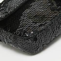Michael Kors Black Python Embossed and Sequins Logo Flap Shoulder Bag