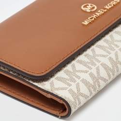 Michael Kors White/Tan Coated Canvas and Leather Fulton Continental Wallet