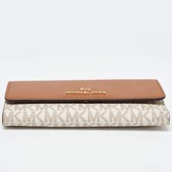 Michael Kors White/Tan Coated Canvas and Leather Fulton Continental Wallet