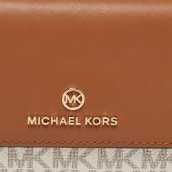 Michael Kors White/Tan Coated Canvas and Leather Fulton Continental Wallet