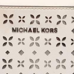 Pre Owned Michael Kors White Leather Laser Cut East West Crossbody Bag