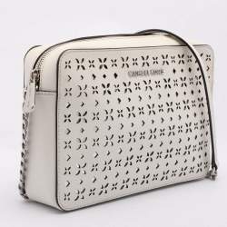 Pre Owned Michael Kors White Leather Laser Cut East West Crossbody Bag