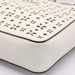 Pre Owned Michael Kors White Leather Laser Cut East West Crossbody Bag