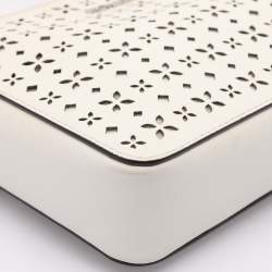 Pre Owned Michael Kors White Leather Laser Cut East West Crossbody Bag