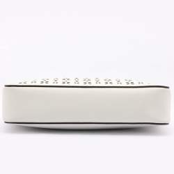 Pre Owned Michael Kors White Leather Laser Cut East West Crossbody Bag